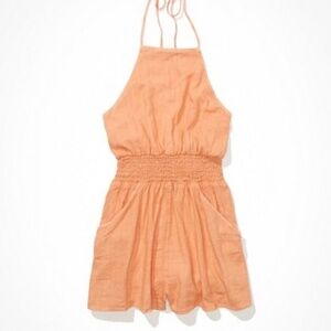 ☀️ American Eagle Peach Linen Halter Romper – Size Large ☀️